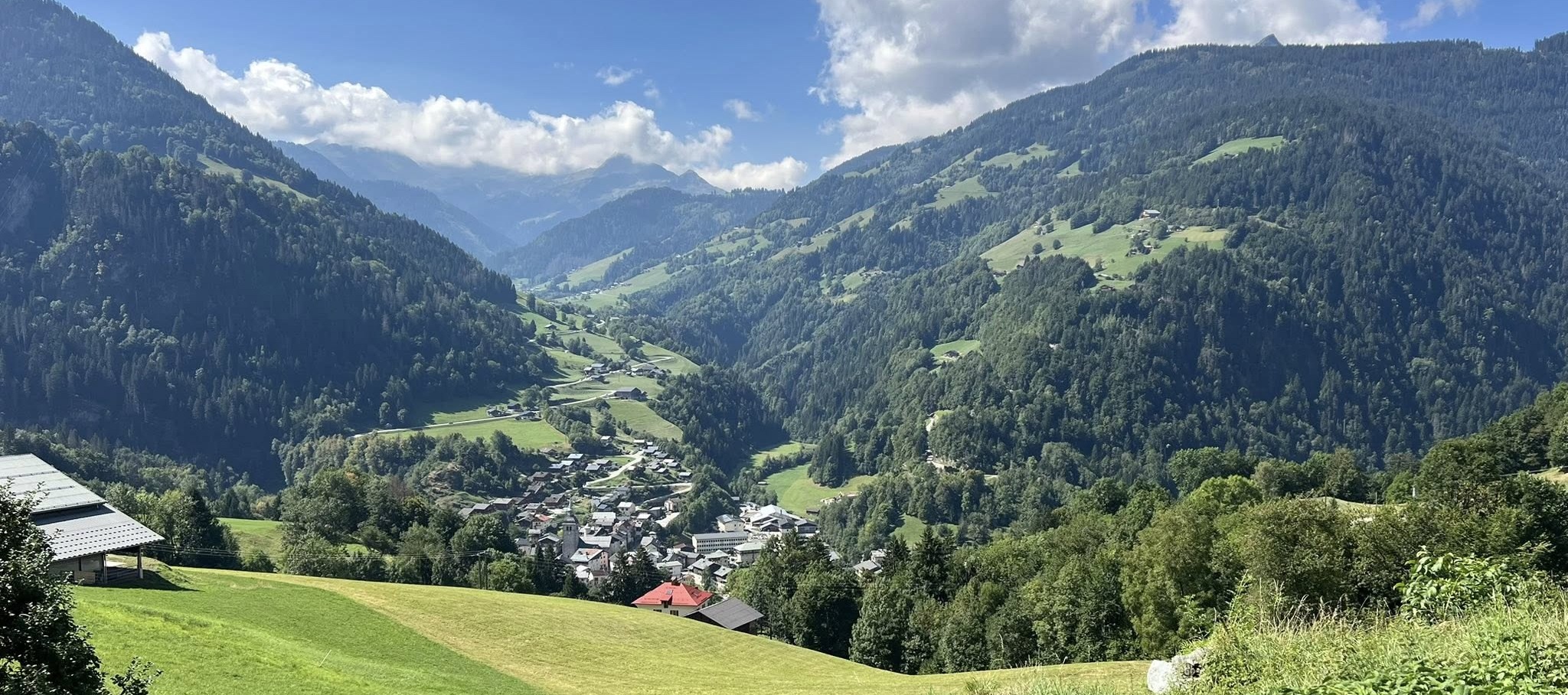 Looking down to the town of Auvergne in the Rhone Alps region during a motorcycle tour of the Alps